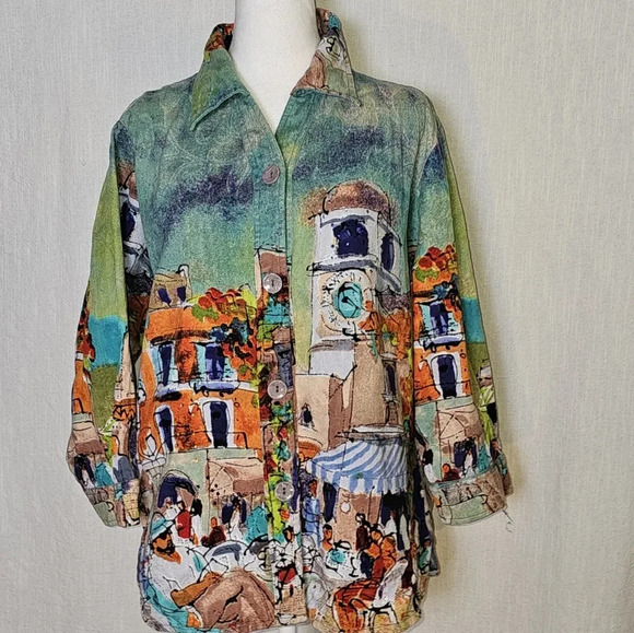 VTG Michael Leu Brunch In The Square Colorful Button Down Jacket with Sequins XL - Picture 1 of 11